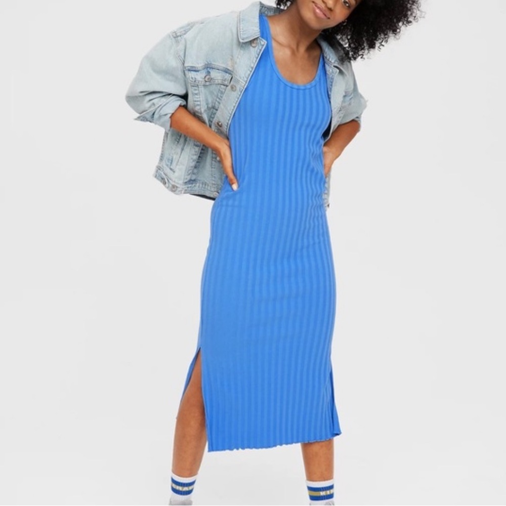 Aerie Blue Ribbed Midi Dress